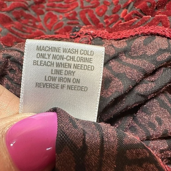 Dressbarn Womens Top 2XL Red‎ Black Floral Blouse Whimsygoth Vamp Fairy Burnout - Picture 4 of 7